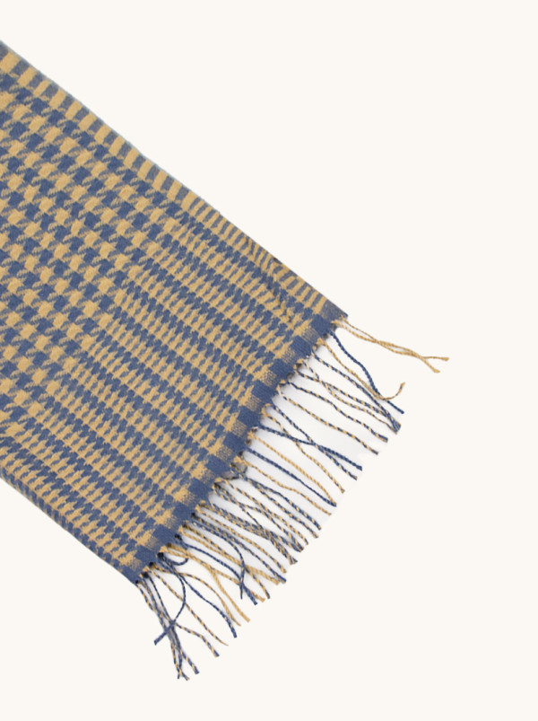 Szal w kratkę beżowo-niebieską 70 cm x 170 cm