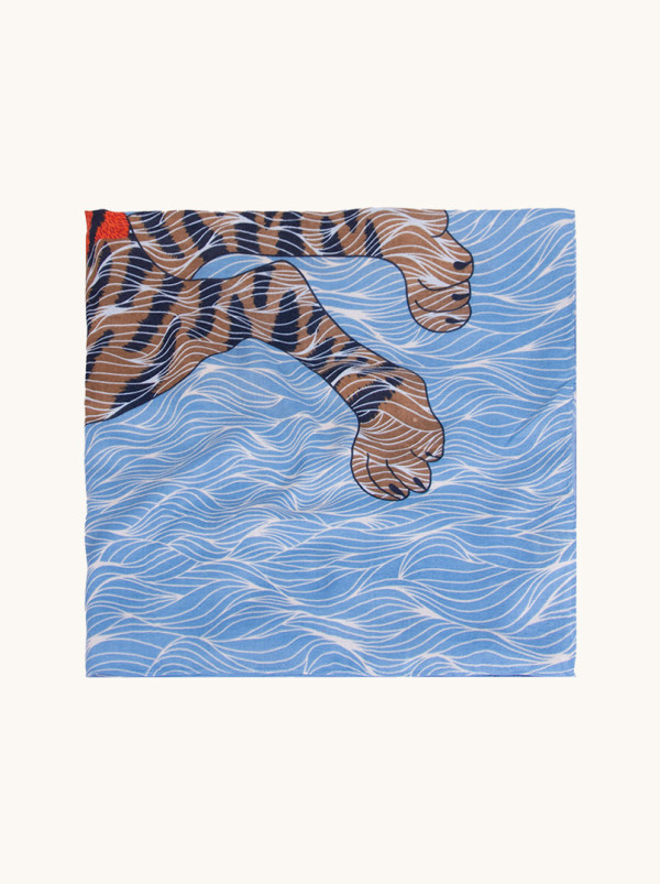 Blue Tiger Print Scarf 100% Viscose 80x180 cm