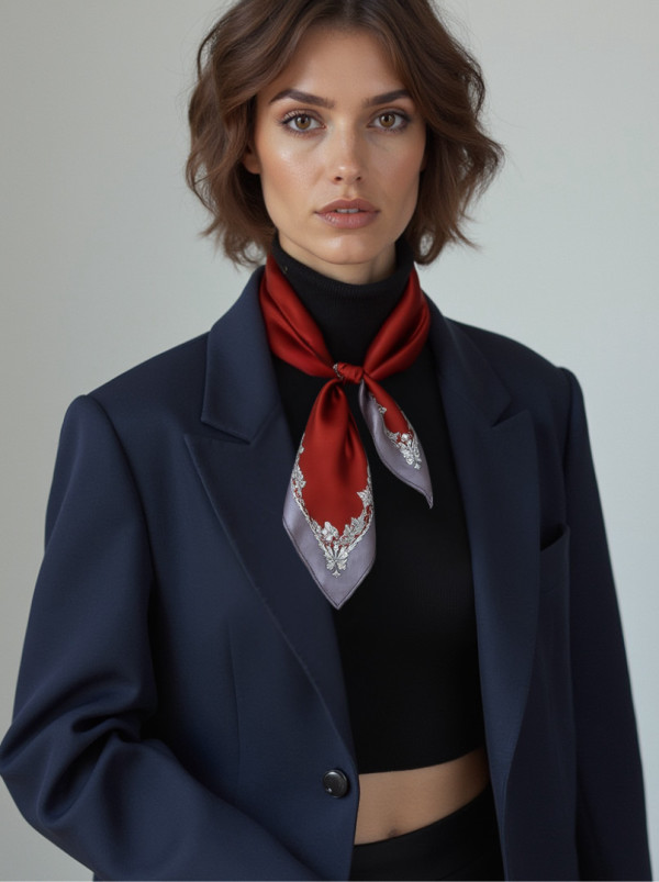 Mała apaszka jedwabna gawroszka Cisza Jedwabiu 53cm x 53cm PREMIUM