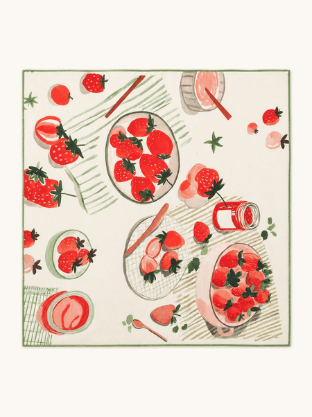 Wool and silk scarf with a strawberry pattern, 65x65 cm