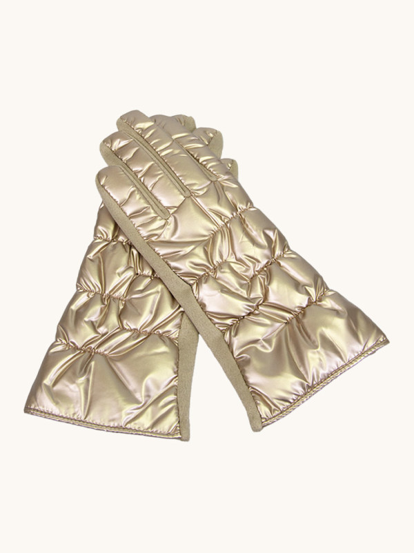 Rękawiczki beżowe złote dzianinowe pikowane połyskujące