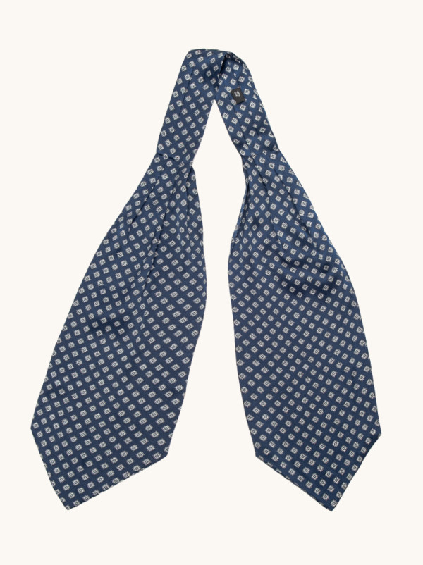 Navy blue silk foulard with geometric pattern 17 x 130 cm