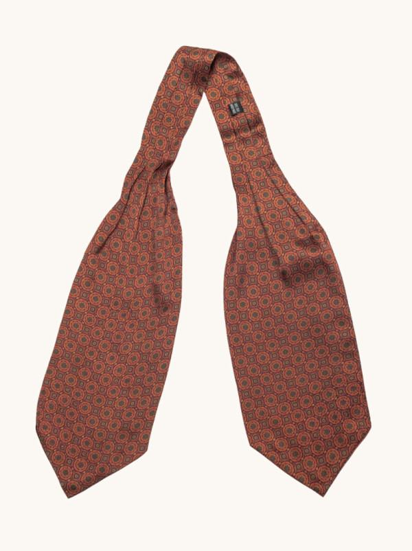 Red silk foulard with geometric pattern 17 x 130 cm