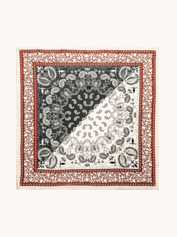 Apaszka jedwabna kremowa w czarne paisleye 53x53 cm