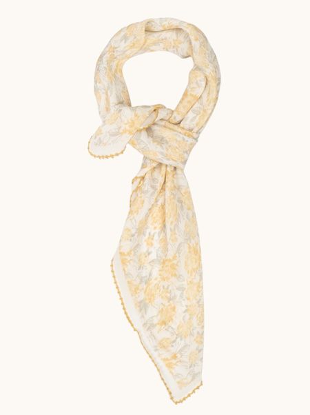 Apaszka jedwabna żółta w kwiaty z koronkową obwódką 65x65 cm