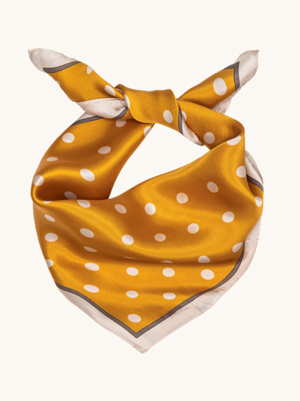 Apaszka  jedwabna miodowa w groszki  53x53 cm