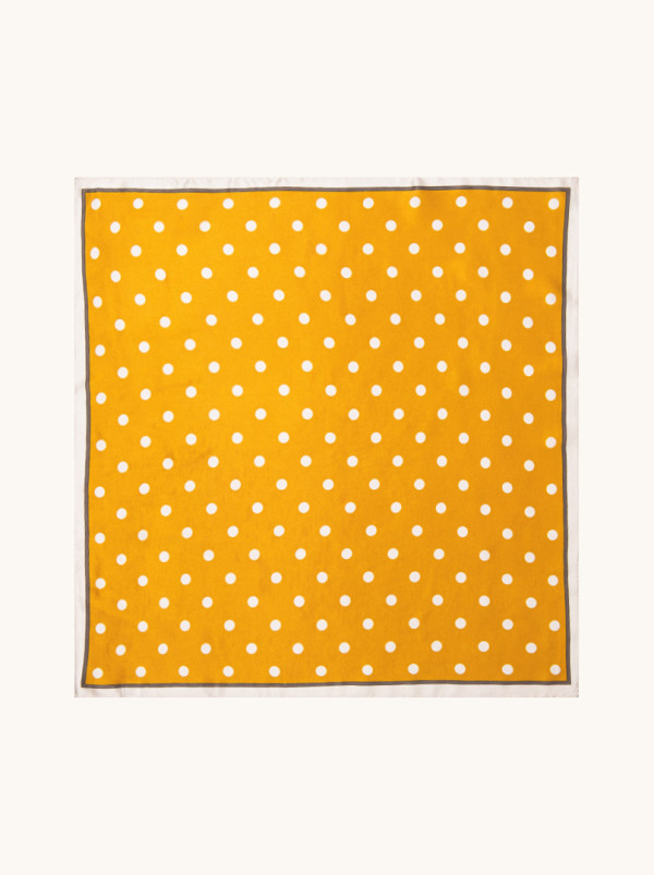 Apaszka jedwabna miodowa w groszki 53x53 cm