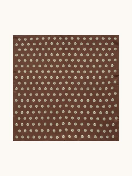 Apaszka jedwabna brązowa w groszki 53x53cm 