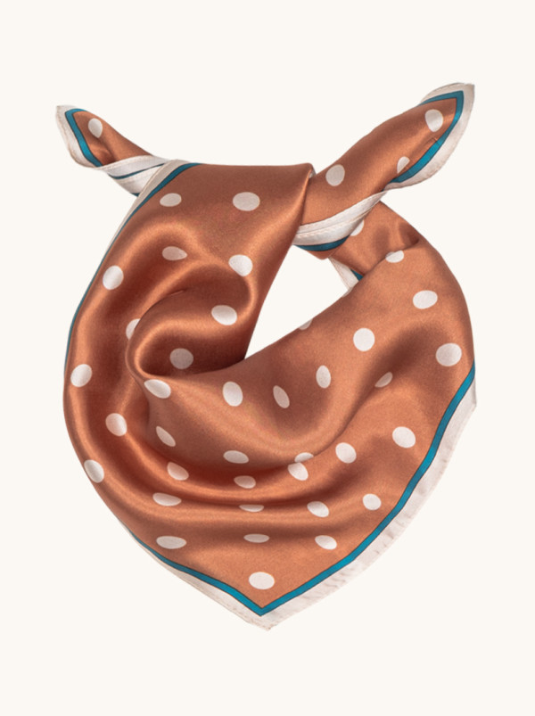 Apaszka jedwabna karmelowa  w groszki  53x53 cm