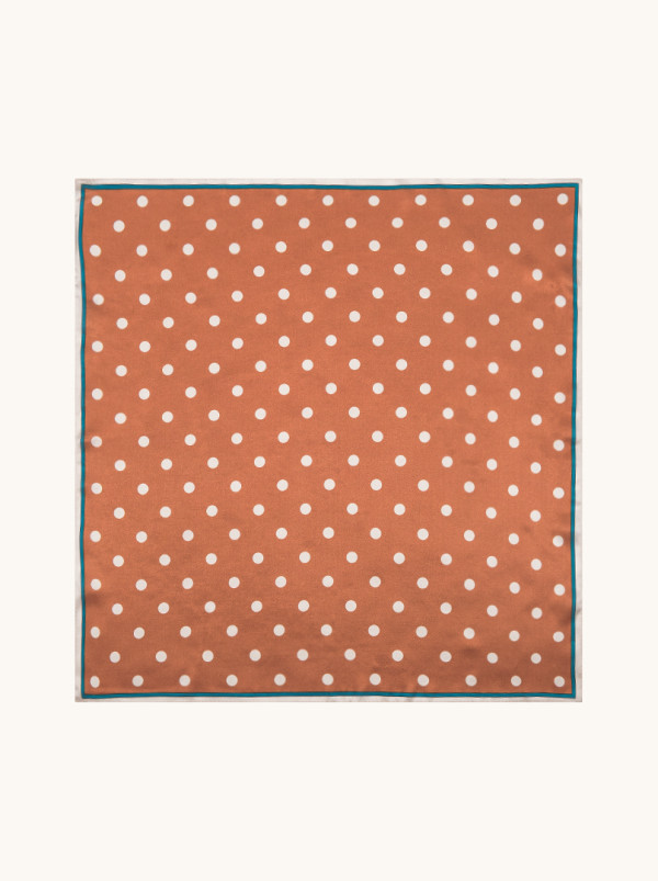 Apaszka jedwabna karmelowa w groszki 53x53 cm