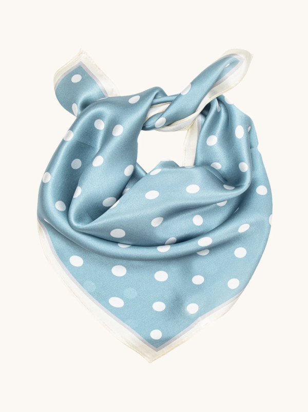 Apaszka jedwabna gawroszka błękitna w groszki  53cm x53cm