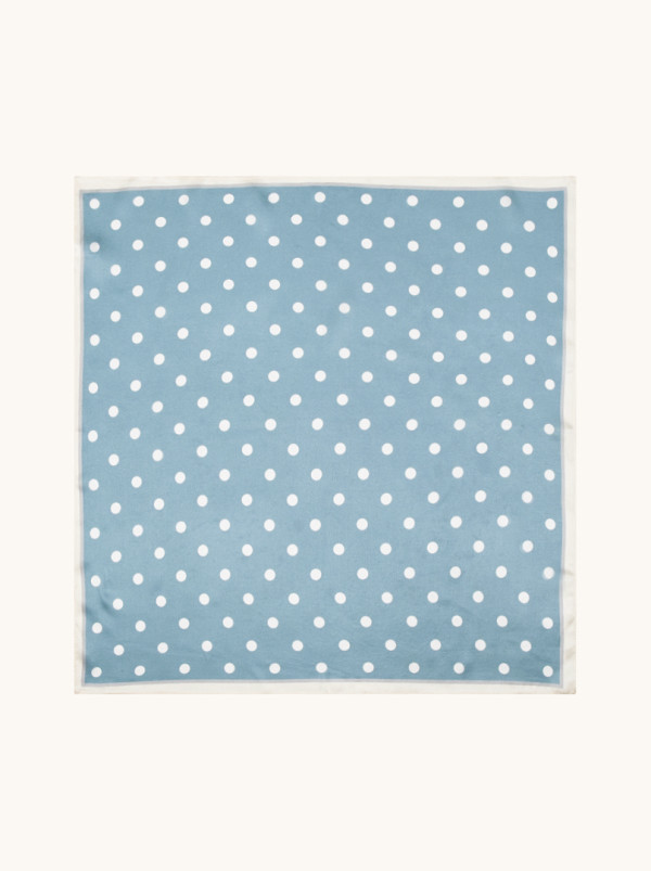 Apaszka jedwabna gawroszka błękitna w groszki 53cm x53cm