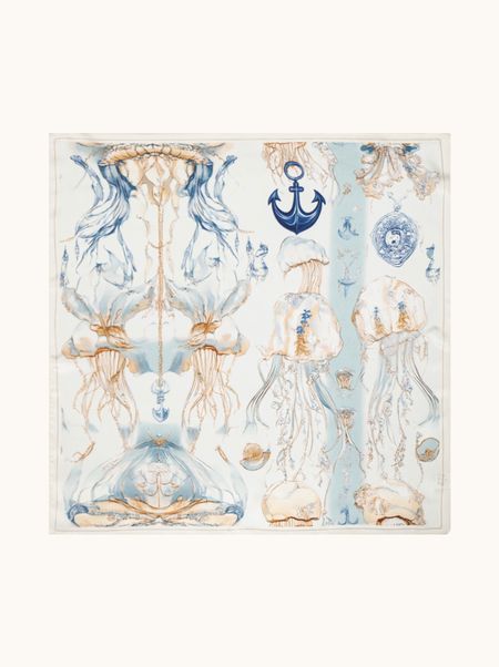 Apaszka jedwabna błękitna z morskim motywem  53x53 cm