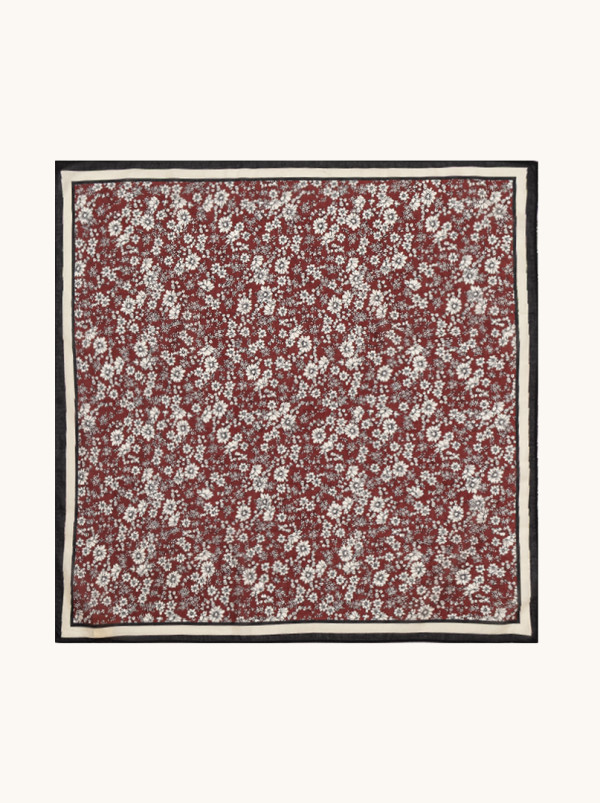 Apaszka bawełna z jedwabiem morwowym bordowa w kwiaty 53x53 cm