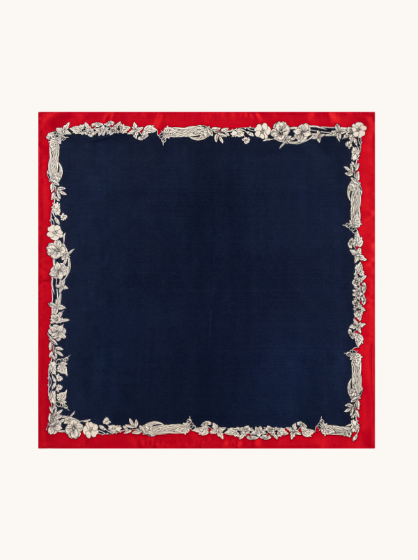 Apaszka jedwabna granatowa z florystycznym twistem 53cm x53cm