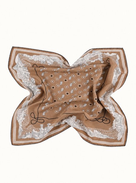 Apaszka wełna z jedwabiem brązowa z motywem paisley 65x65 cm 