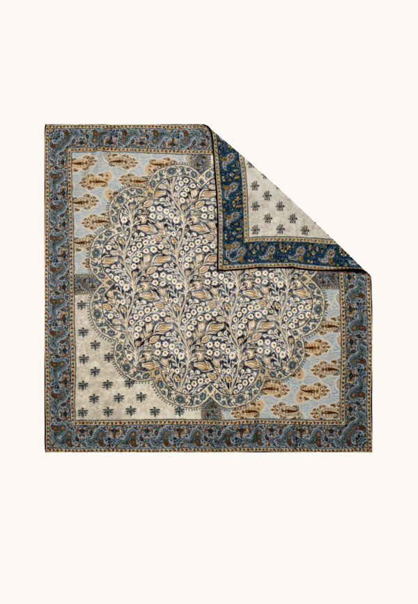 Duża apaszka wełna z jedwabiem z motywem kwiatowym i paisley 90x90 cm