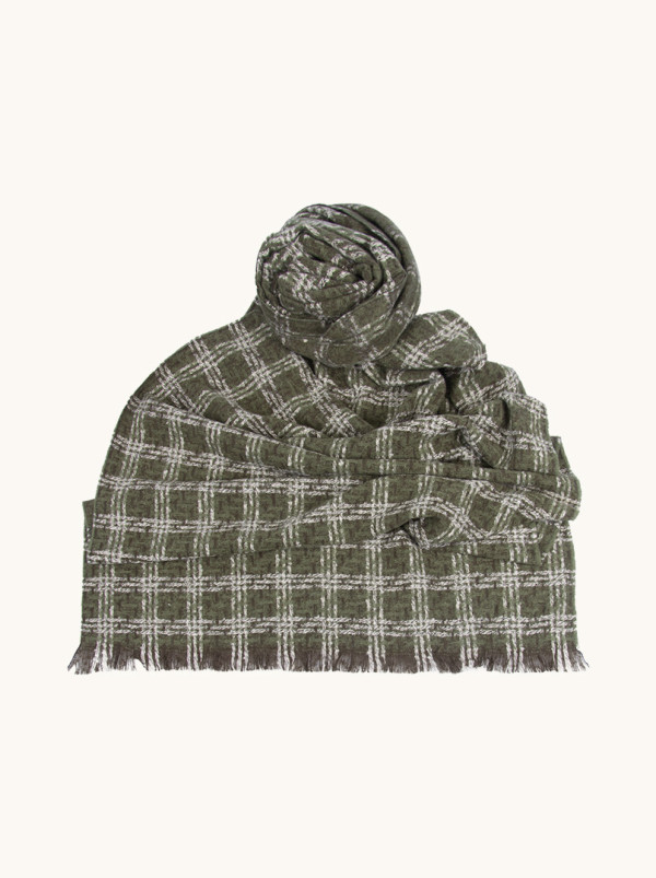 Warm green checkered scarf 200cm x 70cm