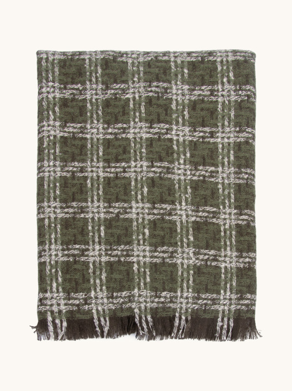 Warm green checkered scarf 200cm x 70cm
