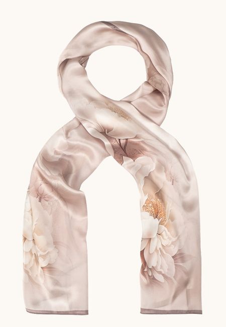 Szal jedwabny różowy w kwiaty 55x175 cm