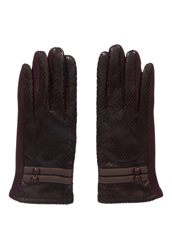 Rękawiczki ciemnobrązowe imitujące skórę węża
