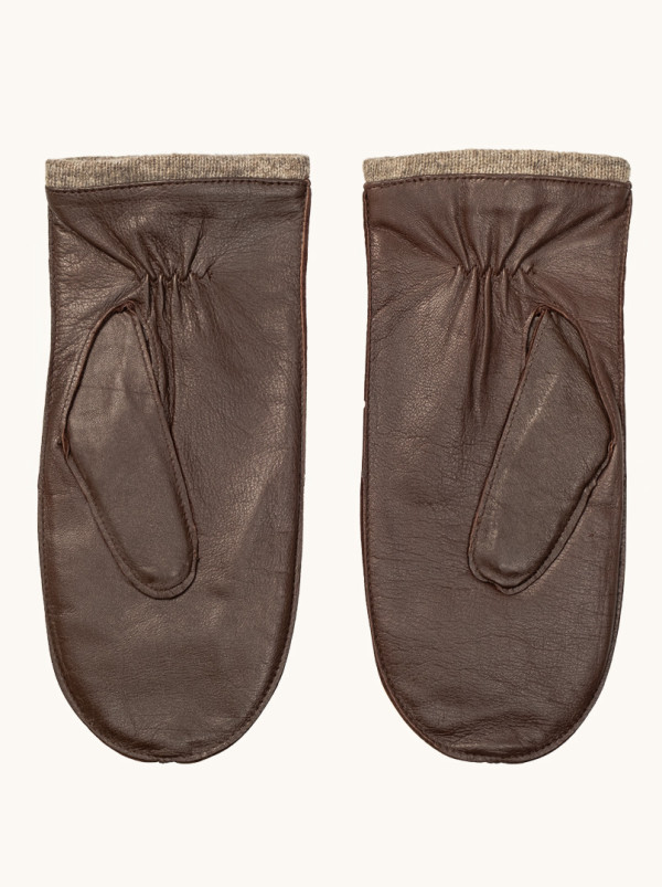 Rękawiczki skórzane klasyczne ciemny brąz z jednym palcem