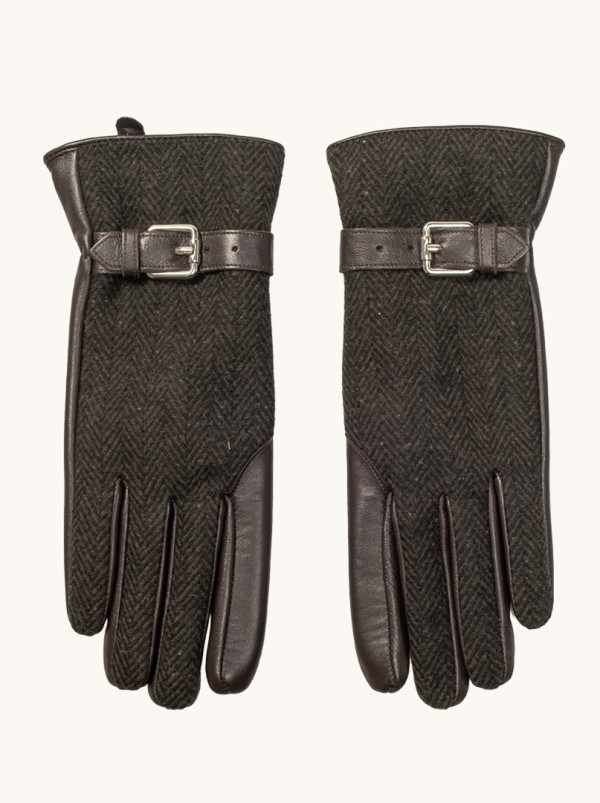 Rękawiczki skórzane ciemny brąz w jodełkę L