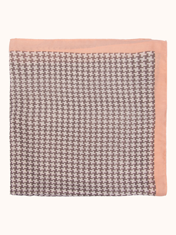 Light brown houndstooth viscose scarf with pink border 80 cm x 180 cm