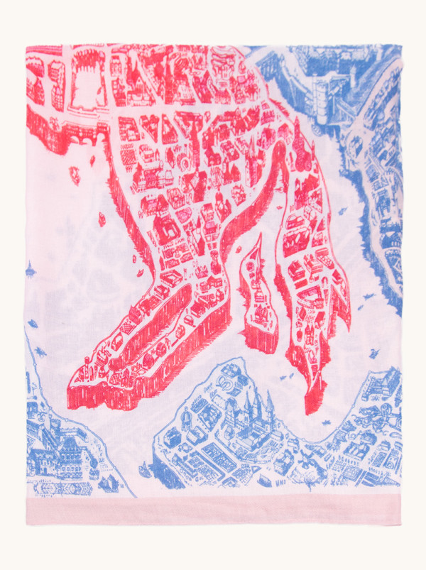 Light viscose scarf with a pink and blue pattern, 80 cm x 180 cm