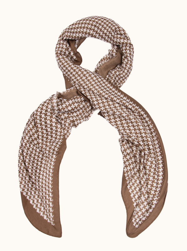 Light brown viscose scarf with a houndstooth pattern, 80 cm x 180 cm