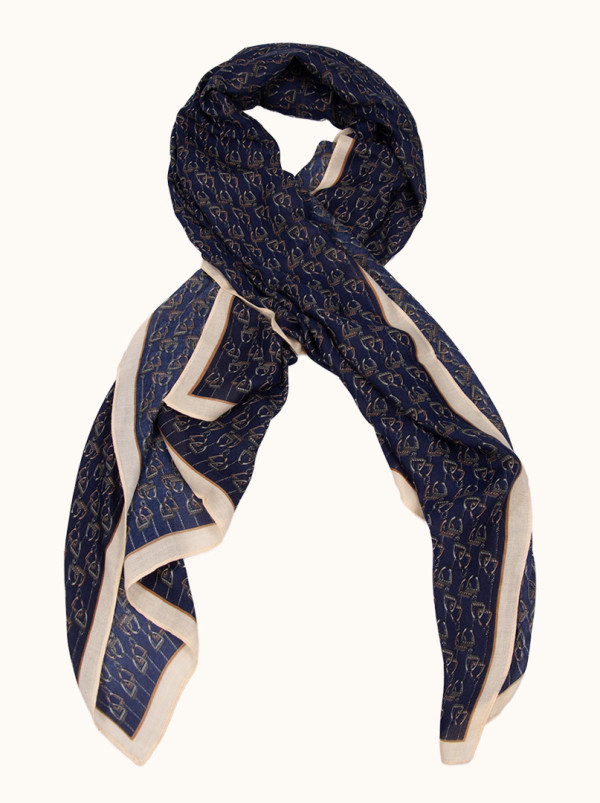 Light navy blue viscose scarf with a riding pattern x 180 cm