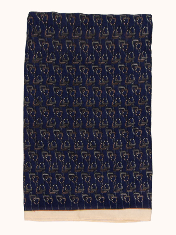 Light navy blue viscose scarf with a riding pattern x 180 cm
