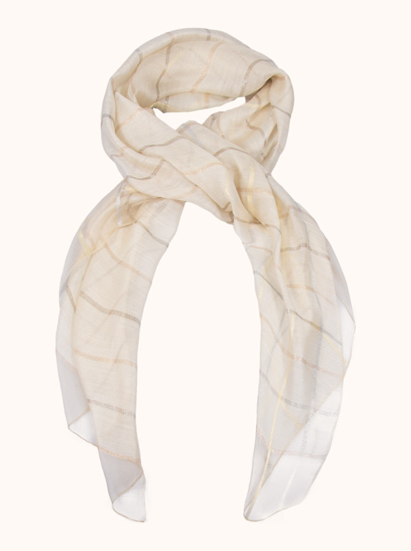 Beige checkered formal scarf 65 cm x 185 cm