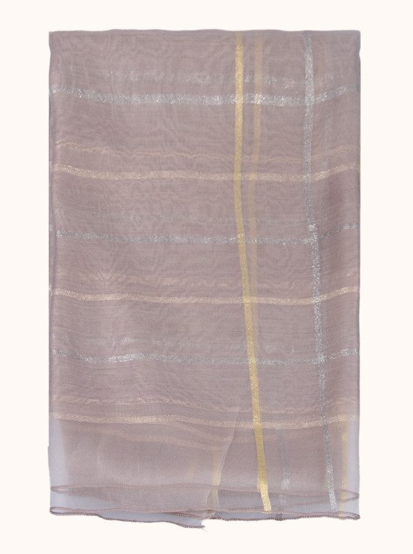 Beige formal scarf with gold trim, 65 cm x 185 cm