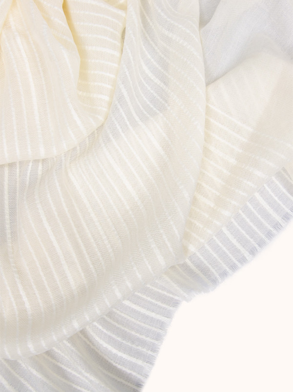 Light white scarf with stripes, 90x190cm