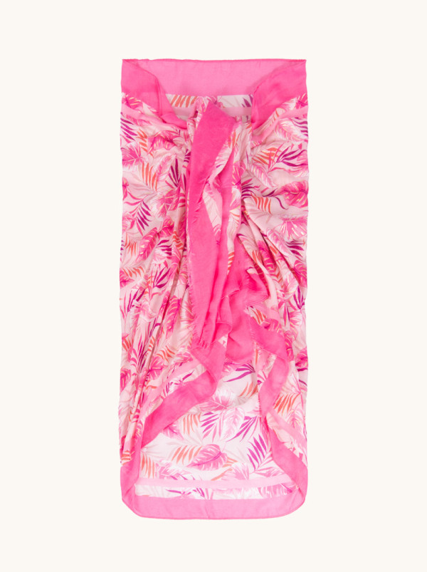 Pink pareo with a leaf motif, 80 cm x 180 cm
