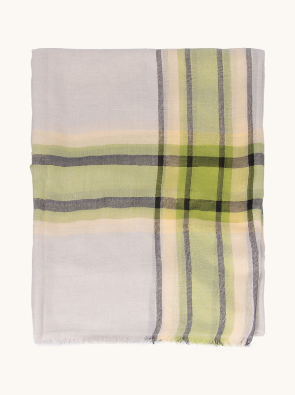 Lightweight gray-green striped shawl 70 cm x 180 cm
