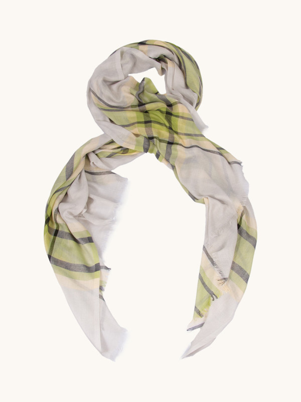 Lightweight gray-green striped shawl 70 cm x 180 cm