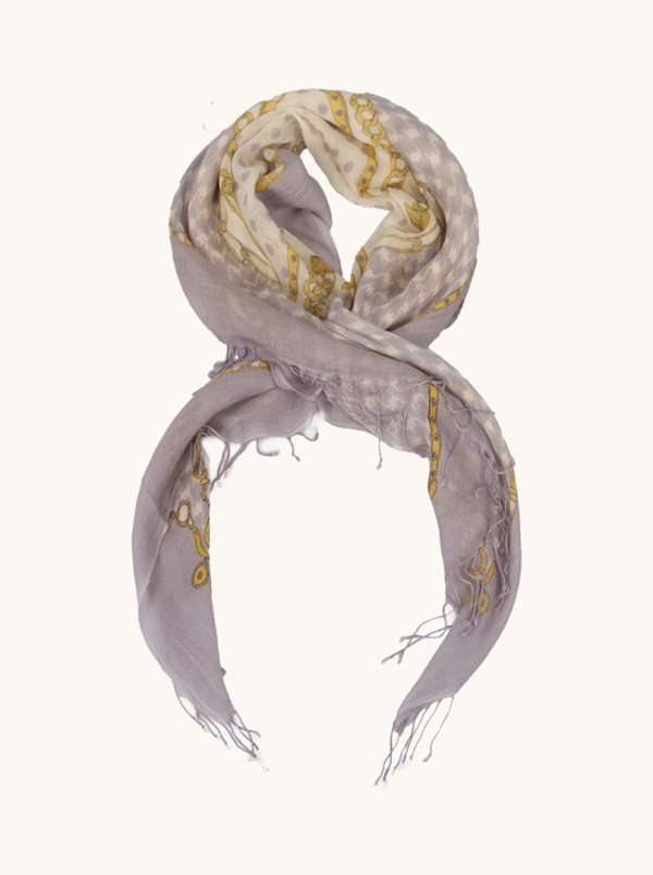 Lekka chusta z wełny w odcieniach wrzosu i beżu z frędzlami 110cm x 110cm 