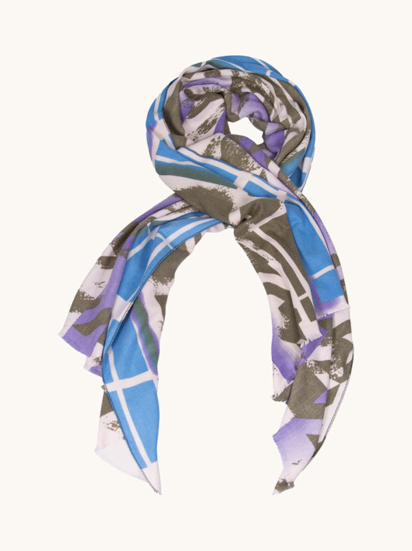 Warm scarf in shades of white, blue and green, 70cm x 190cm