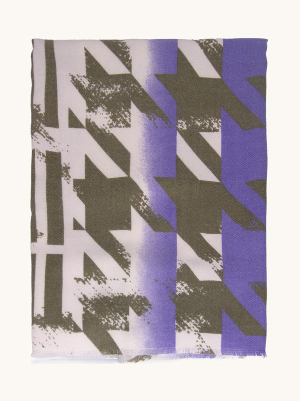 Warm scarf in shades of white, blue and green, 70cm x 190cm