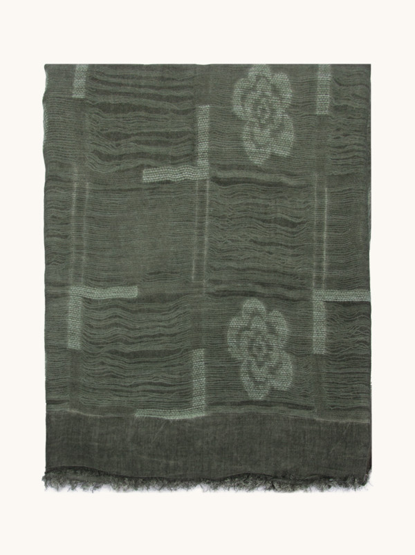 Light green scarf with geometric patterns and flowers 110 cm x 190 cm