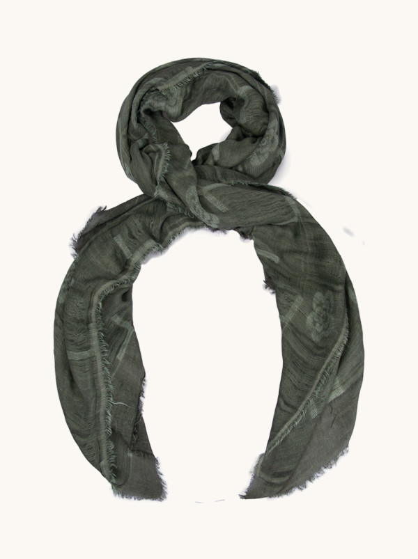 Light green scarf with geometric patterns and flowers 110 cm x 190 cm