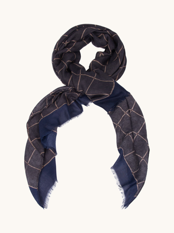 Ciepły szal w kolorze szarym w kratę 85cm x 190cm