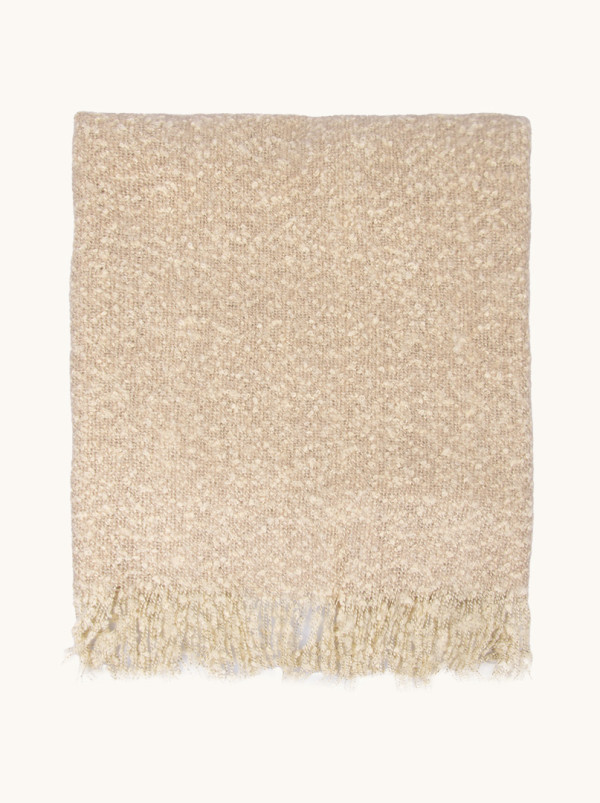 Warm beige scarf with decorative fringes, 50 cm x 200 cm