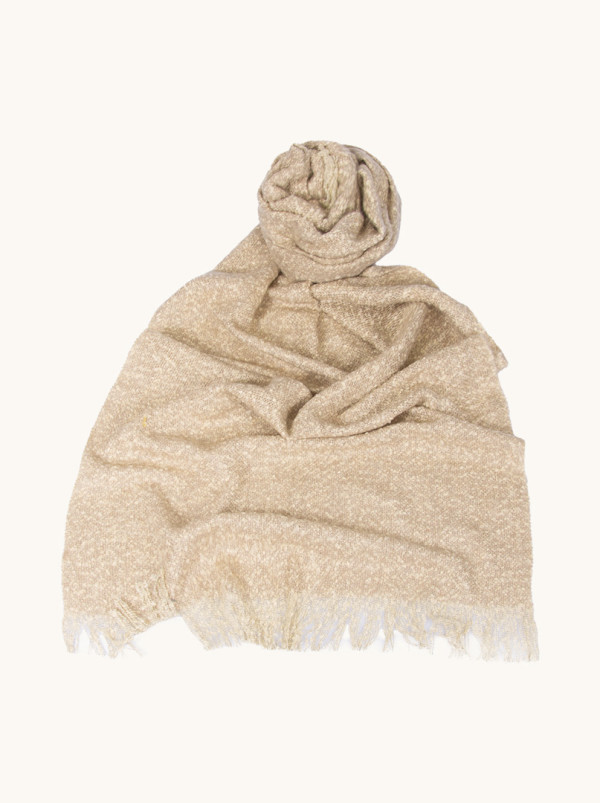 Warm beige scarf with decorative fringes, 50 cm x 200 cm