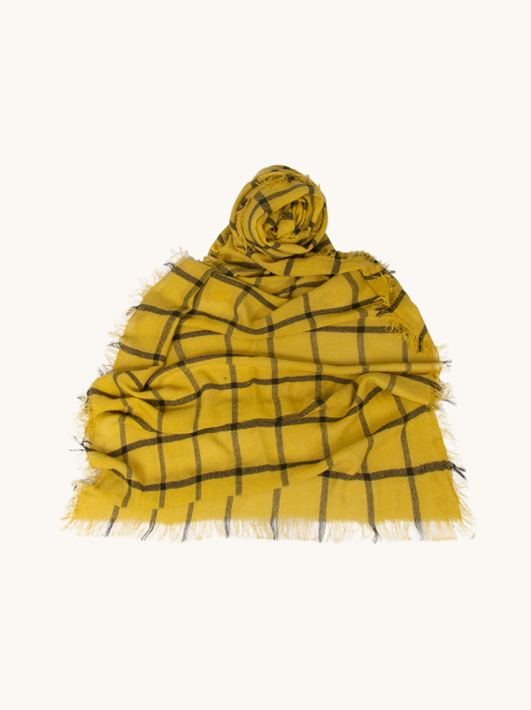 Warm yellow checkered scarf, 70cm x 210cm