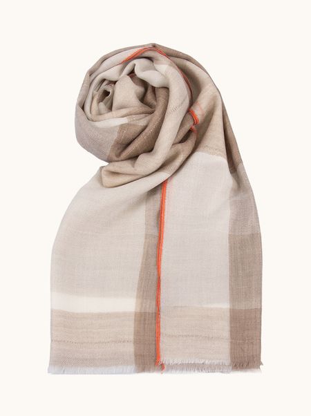 Luksusowy miękki szal kaszmirowy  w beżową kratę 75x200 cm PREMIUM