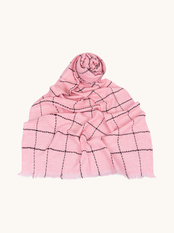 Różowy szal w kratę 200cm x 80cm