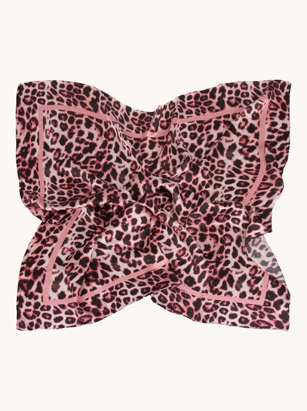 Apaszka  jedwabna różowa panterka  90cm x 90cm 